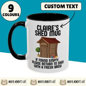Personalised Name Shed Mug - Perfect Gift for Gardeners, Allotment Brew Mug, Gardening Coffee Cup Gift, 9 Colour Options