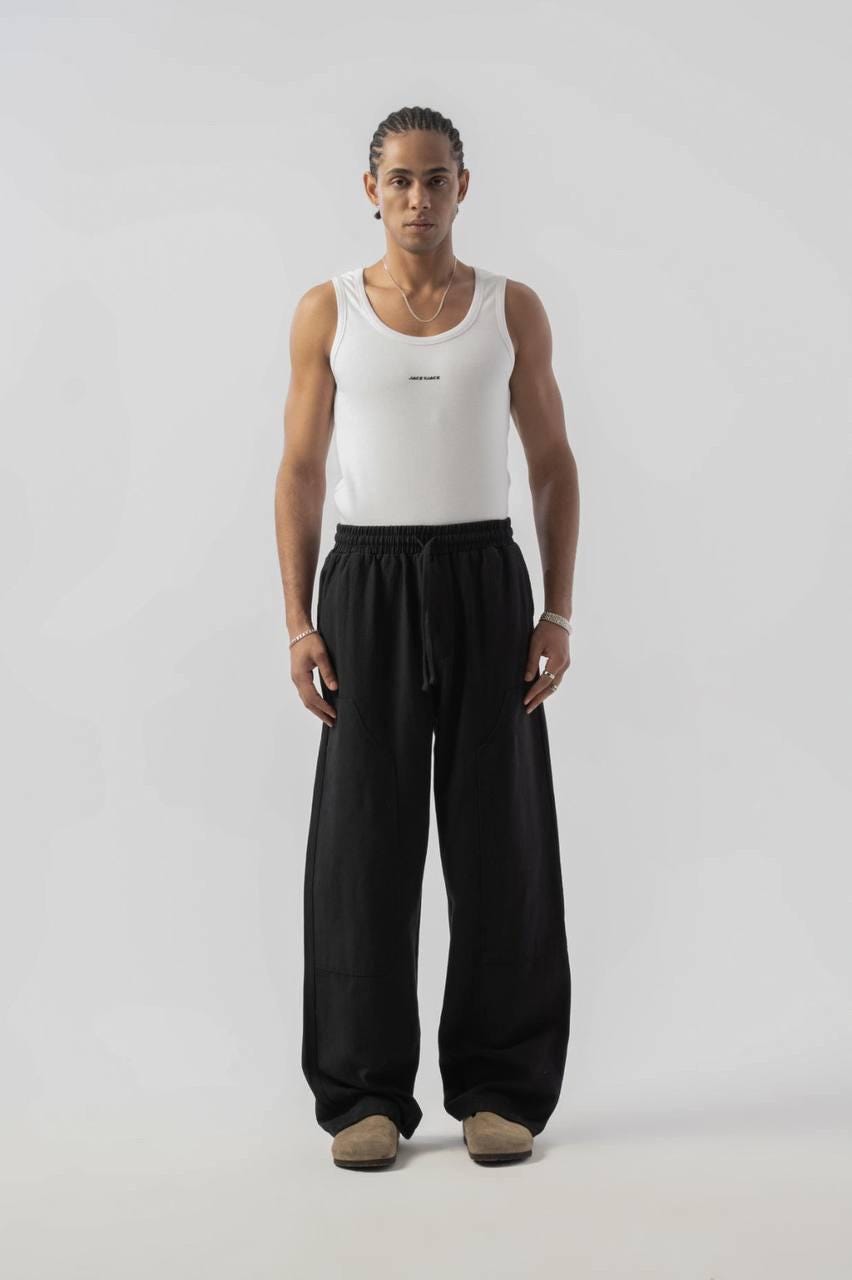 Black Linen Pants Men – Wide Leg Baggy Trousers – Lightweight Summer Pants – Loose Fit Mens Beachwear – Casual Linen Slacks