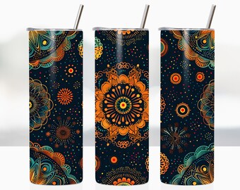 Whimsical Flower Mandala Tumbler Wrap, 20oz Skinny Tumbler Sublimation Design, Digital Download PNG, Flower Tumbler PNG, Art Tumbler