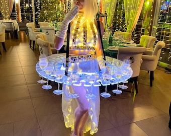 Welcome Drink Lady/GlowingTable/ChampagneDress/CocktailDressTable/EventDecor/PartyFurniture/VIPEvent/LuxuryCatering/UniqueBarTable/Wedding/