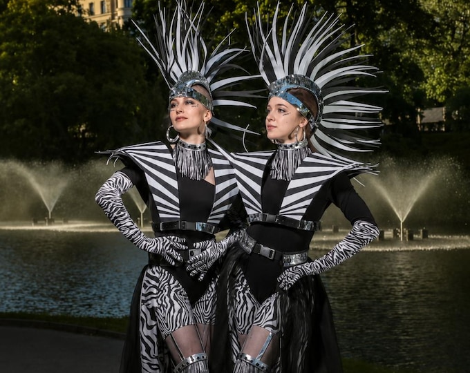 Cyberpunk | Cabaret Zebra Headpiece | EVA Foam Shoulder Armor for Circus and Festival Performers | Festival outfit | Stilt Walkers