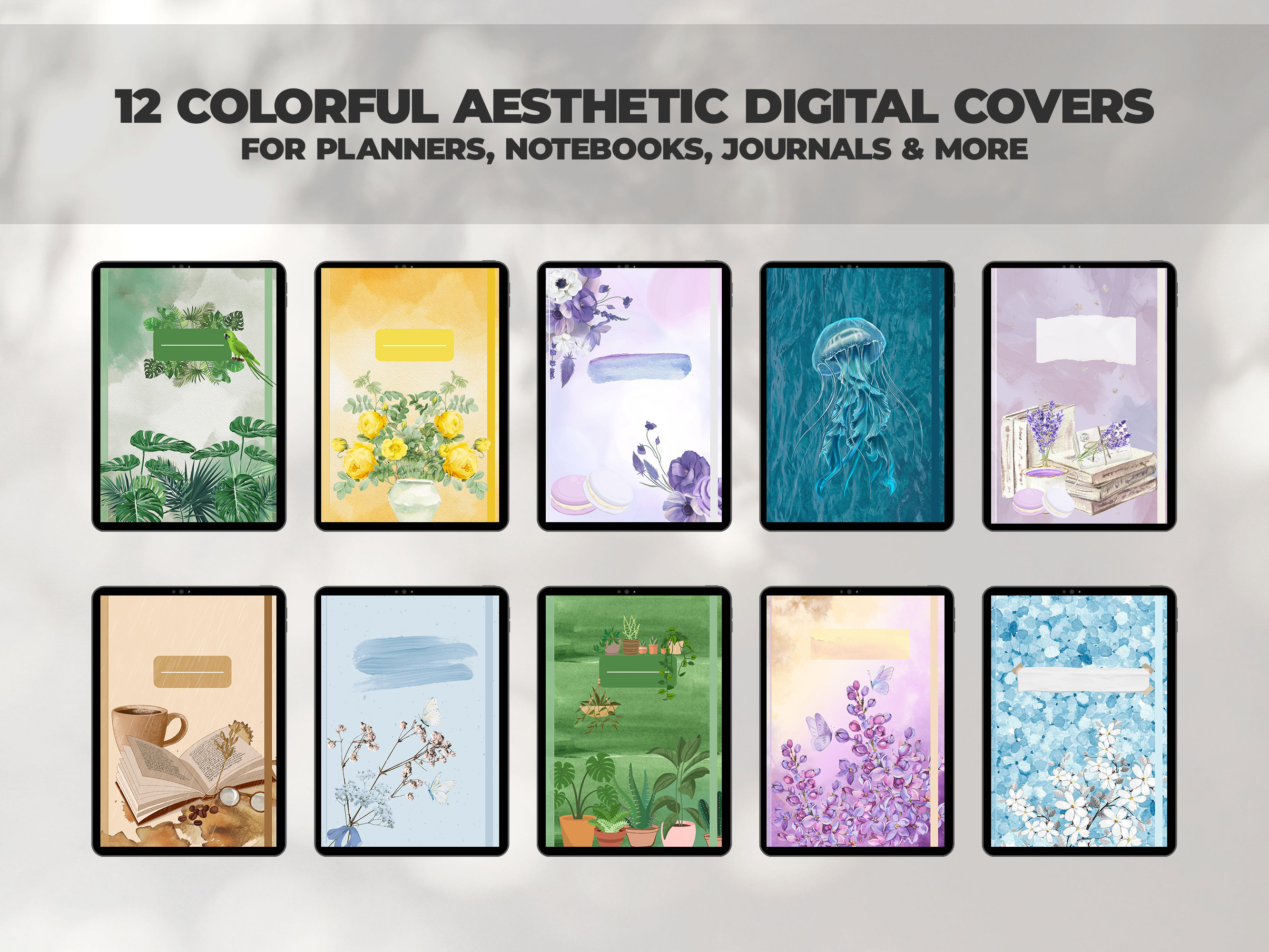 12 Colorful Aesthetic Digital Notebook Covers | Notebook, Journal ...