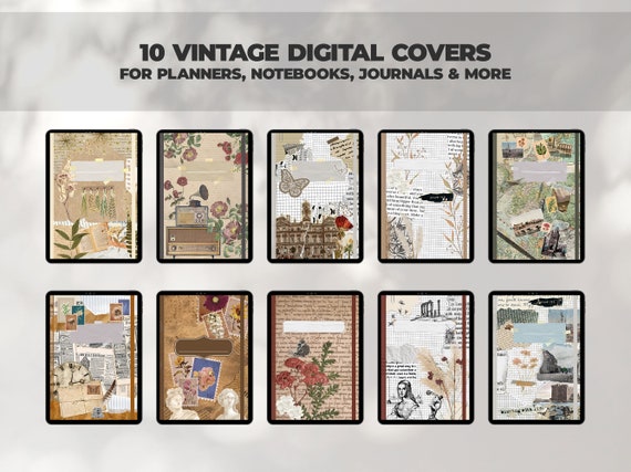 10 Vintage Digital Notebook Covers | Notebook, Journal, Digital Planner Covers | Digital Covers for Goodnotes and Notability |Vintage Design