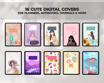 16 Cute Digital Notebook Covers | Notebook, Journal, Digital Planner Covers | Digital Covers for Goodnotes and Notability | Cute Design