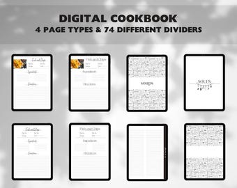 Digital Cookbook | Template Printable, Blank Recipe Page, Cook Book Journal, Recipe Card, Recipe Planner | Digital Cookbook for Goodnotes