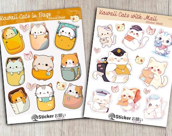 Kawaii Cat Sticker Sheet | Cute Cat Vinyl Stickers | Glossy or Matte Waterproof | Planner & Journal Stickers 4.5x6
