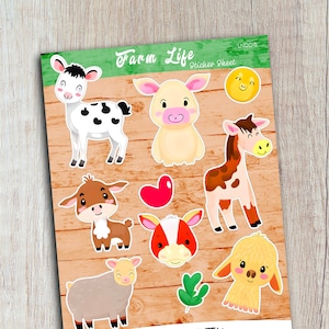 Kids Farm Animals Sticker Sheet - Glossy or Matte, Cute & Colorful, Planner Essentials, Waterproof - Fun Gift Idea! 4.5&quot;x6&quot; Size.