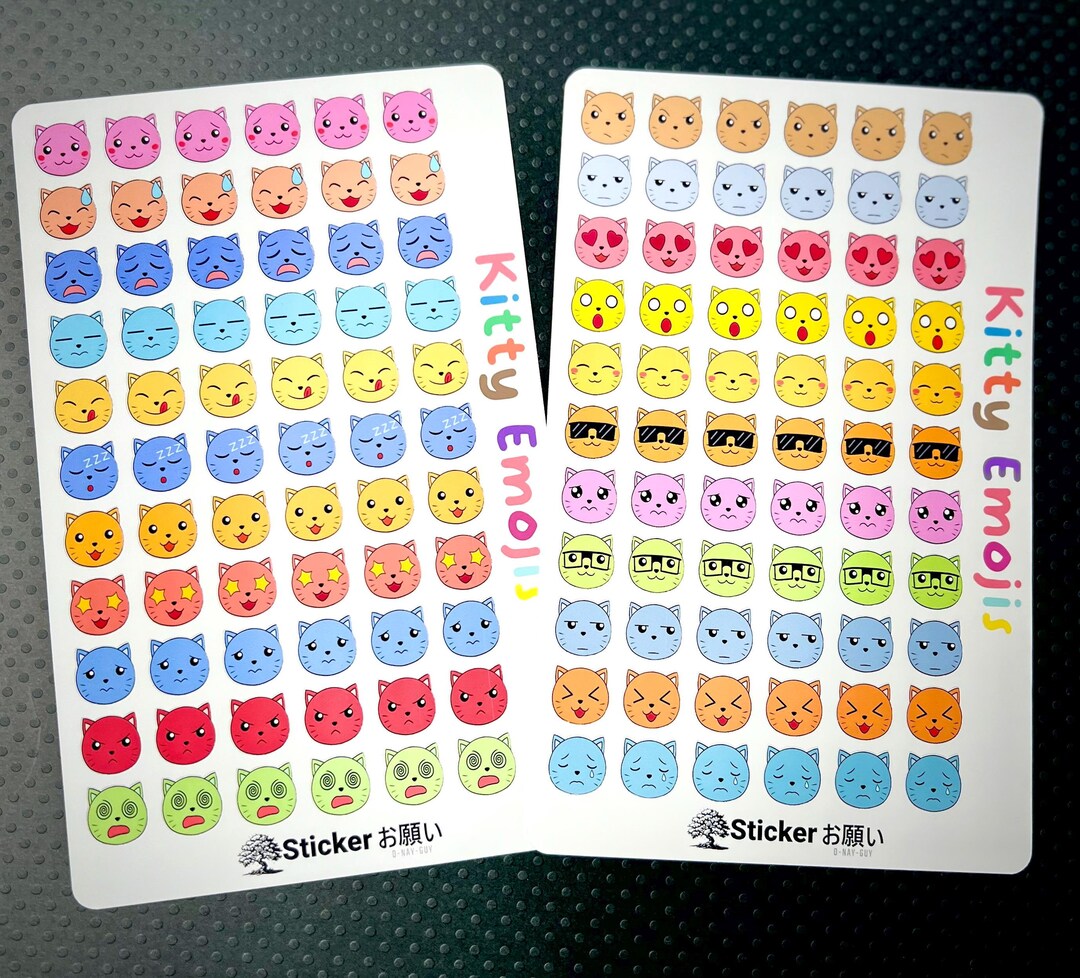 Kitty Emoji Sticker Sheets | Cute Kawaii Cat Stickers | Glossy or Matte ...