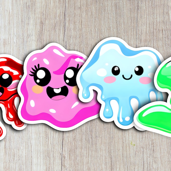 Expressive Slime Stickers: Ideal for Planners, Journals, & Bottles - 4 Unique Styles to Pick From! Glossy Vinyl Sticker, Great For All Ages!