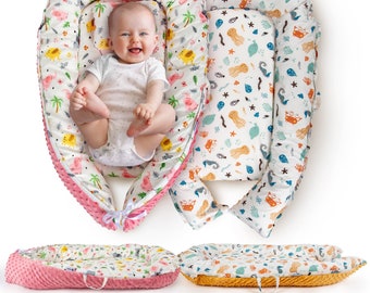 Ultimate Comfort for Your Newborn: 100% Cotton Baby Nest - Breathable, Portable, with 2 Reversible Covers for Year-Round Use