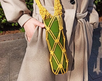 Porte-bouteille en macramé | Thermos et porte-bouteille | Bag Boho porte-bouteille | Porte-bouteilles d'eau | Support pour hydroflacon