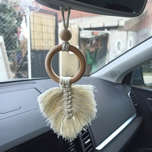 Boho Auto Charm Accessoire Makramee-Autospiegel aus Holz zum Aufhängen Geschenkideen für Gäste Hochzeitsgeschenke Braut-Baby-Geschenke Geschenk für Sie Bild 4