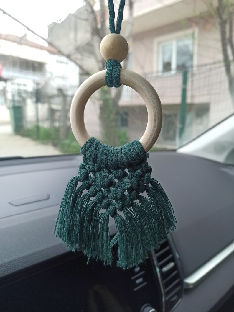 Boho Auto Charm Accessoire Makramee-Autospiegel aus Holz zum Aufhängen Geschenkideen für Gäste Hochzeitsgeschenke Braut-Baby-Geschenke Geschenk für Sie Bild 1