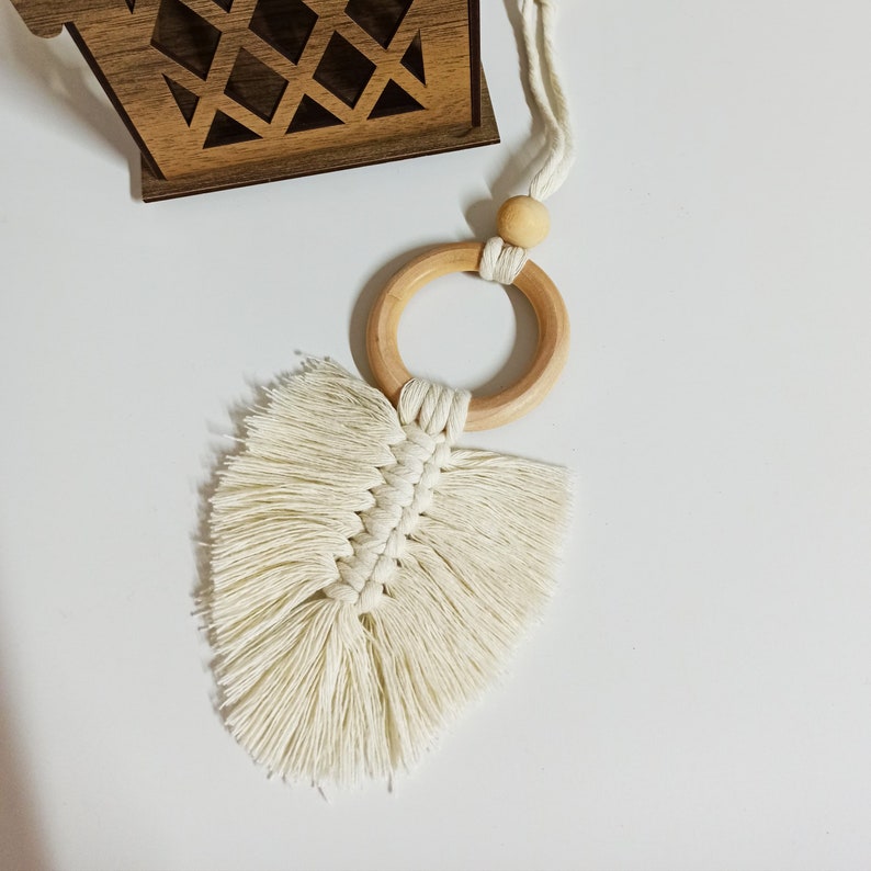 Boho Auto Charm Accessoire Makramee-Autospiegel aus Holz zum Aufhängen Geschenkideen für Gäste Hochzeitsgeschenke Braut-Baby-Geschenke Geschenk für Sie Bild 6