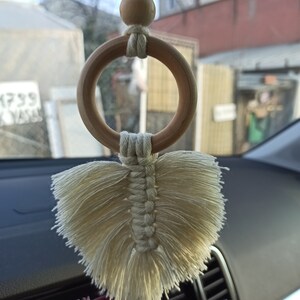 Boho Auto Charm Accessoire Makramee-Autospiegel aus Holz zum Aufhängen Geschenkideen für Gäste Hochzeitsgeschenke Braut-Baby-Geschenke Geschenk für Sie Bild 2