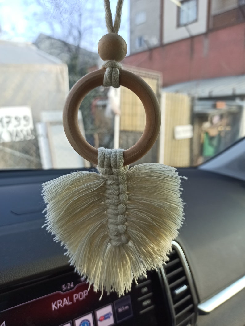 Boho Auto Charm Accessoire Makramee-Autospiegel aus Holz zum Aufhängen Geschenkideen für Gäste Hochzeitsgeschenke Braut-Baby-Geschenke Geschenk für Sie Bild 2