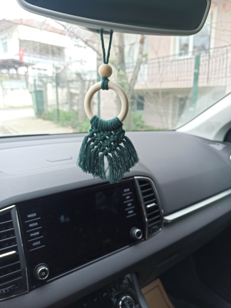 Boho Auto Charm Accessoire Makramee-Autospiegel aus Holz zum Aufhängen Geschenkideen für Gäste Hochzeitsgeschenke Braut-Baby-Geschenke Geschenk für Sie Bild 3