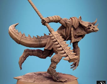 Miniatura de Hombre Lagarto Grimscale con Caminar con Lanza - Figura de rol de D&D de 32 mm