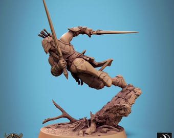 Ataque de salto del Centinela de la Luna Élfica de Rescale Miniatures / DND / D&D / TTRPG / Juego de mesa / Miniatura / Miniatura