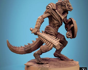 Figura de resina de D&D de 32 mm con espada de Hombre Lagarto Grimscale