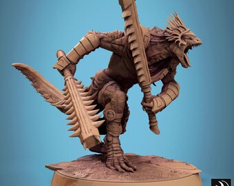 Figura de resina de D&D de 32 mm con espada de Hombre Lagarto Grimscale