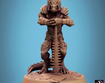 Hombre lagarto Grimscale con espada, guardián de Rescale Miniatures / DND / D&D / TTRPG / Mesa / Miniatura / Mini