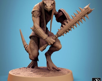 Hombre Lagarto Sigiloso Nacido de la Oscuridad con Espada y Escudo, Listo para Rescale Miniatures / DND / D&D / TTRPG / Mesa / Miniatura / Mini