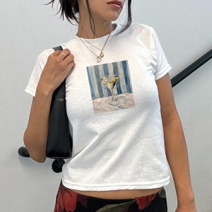 Martini Baby Tee Women Art Painting Crop Top 90s Aesthetic Vintage Mini Tee Shirt Gift for Martini Lover Unique Graphic Tee
