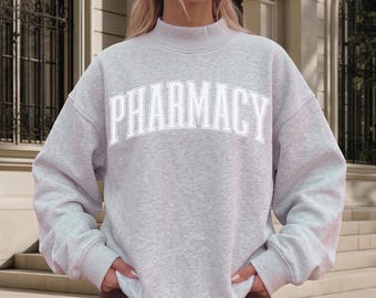Pharmacy Mockneck Sweatshirt Varsity Style Crew Mock Neck Sweater School of Pharmacy Student Gift RX Pharmacist Crewneck Sweat Shirt