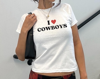 I Love Cowboys Baby Tee Western Baby Tee Cowboy Crop Top Country Concert Shirt Outfit Rodeo Shirt