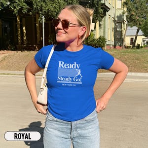 Ready Steady Go Baby Tee Women Shirt Y2K Concert Outfit Crop Top Retro Vintage Aesthetic Trendy Graphic T Shirt Run Club Style Royal