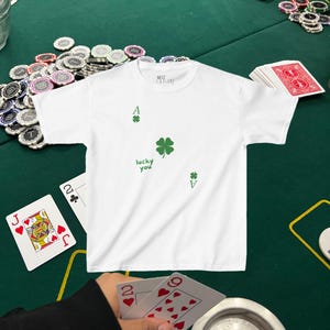Lucky You Shamrock Baby Tee Women St Patricks Day Crop Top Ace Card Four Leaf Clover St Paddys Day T Shirt Cute Trendy St Pattys Day Outfit White