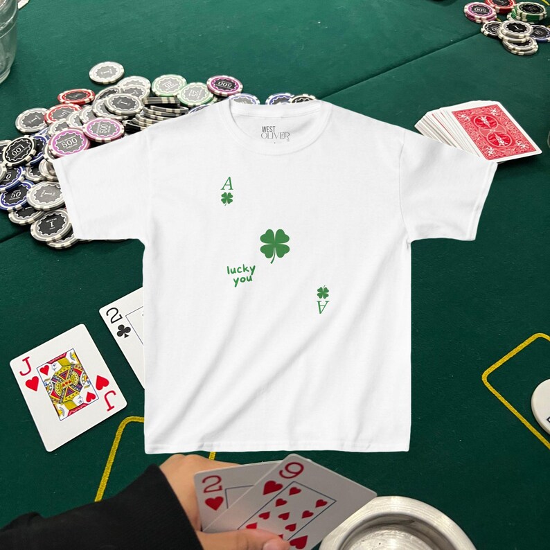 Lucky You Shamrock Baby Tee Women St Patricks Day Crop Top Ace Card Four Leaf Clover St Paddys Day T Shirt Cute Trendy St Pattys Day Outfit White