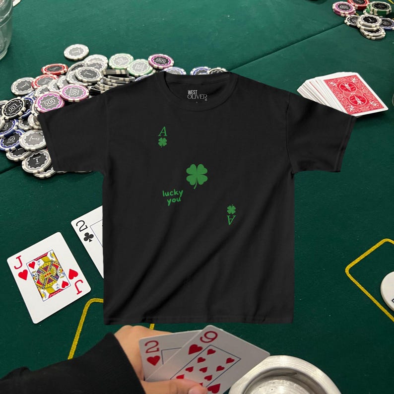 Lucky You Shamrock Baby Tee Women St Patricks Day Crop Top Ace Card Four Leaf Clover St Paddys Day T Shirt Cute Trendy St Pattys Day Outfit Black