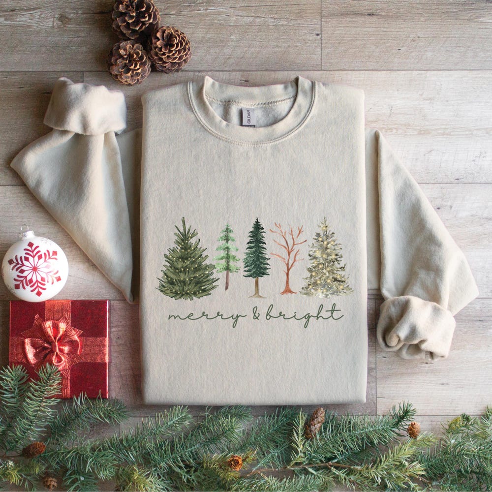 Merry And Bright Sweatshirt, Christmas Sweatshirt, Family Christmas Sweatshirt, Christmas Sweatshirts For Women, Merry Christmas Printfushion