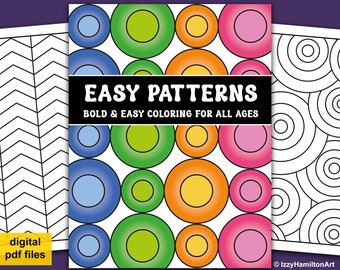 Bold & Easy Printable Coloring Patterns. 10 Page Bundle for Adults, Teens and Seniors
