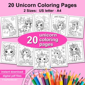Unicorn coloring pages for kids. 20 cute unicorn coloring sheets for girls to print off and color. Unicorn Printables.