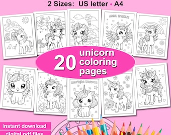 Unicorn coloring pages for kids. 20 cute unicorn coloring sheets for girls to print off and color. Unicorn Printables.