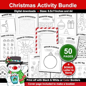 Christmas Activity Pages Bundle for Kids. 50 Printable Christmas Activities for Classroom Parties, School and Home during the Holiday Season