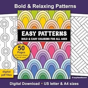 Disegni da colorare stampabili, audaci e facili. Raccolta di 50 pagine per adulti, adolescenti e anziani.