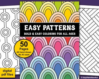 Bold & Easy Printable Coloring Patterns. 50 Page Bundle for Adults, Teens and Seniors