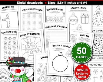 Christmas Activity Pages Bundle for Kids. 50 Printable Christmas Activities for Classroom Parties, School and Home during the Holiday Season