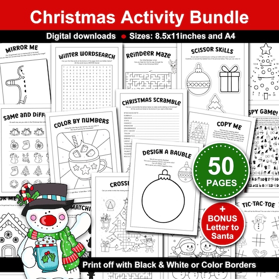 Christmas Activity Pages Bundle for Kids. 50 Printable Christmas Activities for Classroom Parties, School and Home during the Holiday Season