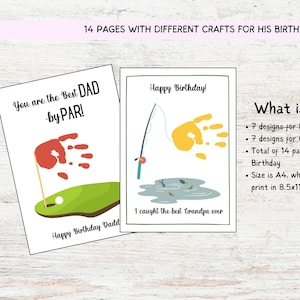 Manualidad con huella de mano de cumpleaños de papá, regalo de cumpleaños, manualidades de bricolaje, huella de cumpleaños, huella de mano de pesca, papá golfista imprimible, regalo para papá de un niño