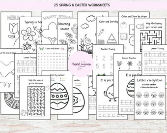 Spring & Easter worksheets for toddlers and pre-k,printable activity,coloring pages and learning games for kids, digital download,homeschool