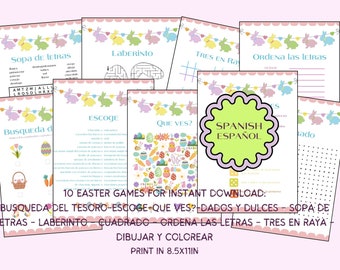 Easter games, easter games in spanish, easter family games, kids easter, kids easter games, easter party games, kindergartner printable