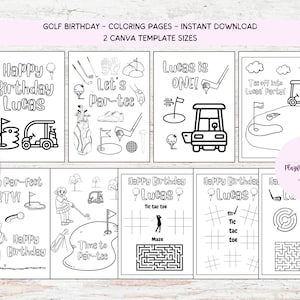 Pages à colorier modifiables de golf, pages d'activités de golf, fête d'anniversaire de golf, anniversaire de fête de golfeur, jeux de société, cadeau de golf, trou d'un coup, part en t