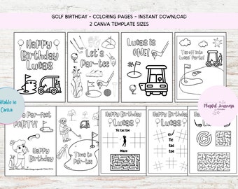 Editable Golf Coloring Pages,Golf Activity Pages,golf Birthday Party,golfer party birthday,Party Games,golf party favor,hole in one, par-tee