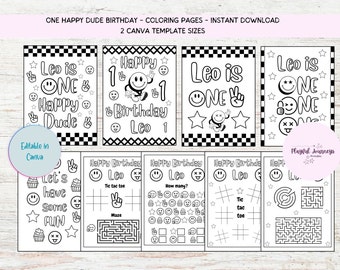 Editable ONE Happy Dude Coloring Pages,Happy Dude Activity Pages,One Happy Dude Birthday Party, Activities Printable,Party Games, canva