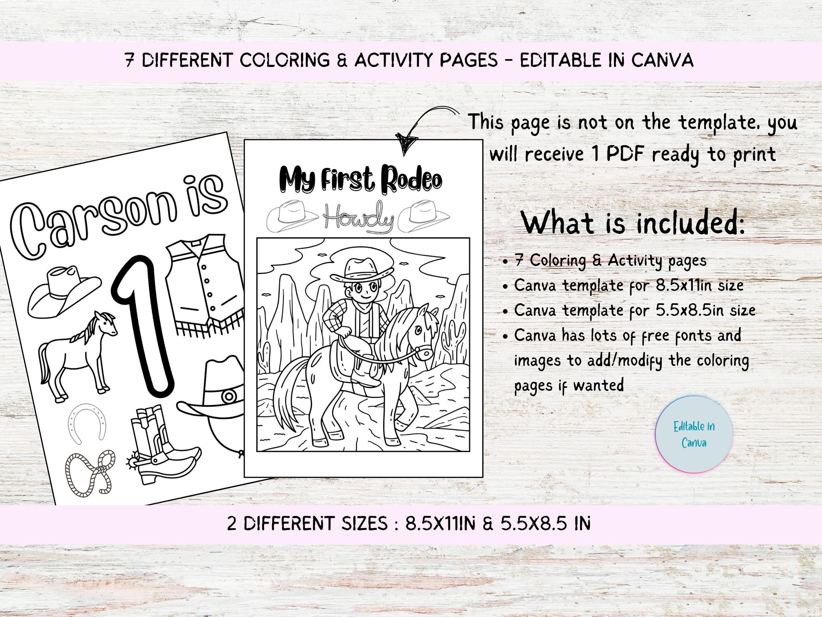 First Rodeo Activity Page Editable My First Rodeo Coloring Pages,1st Birthday Activity Pages ...